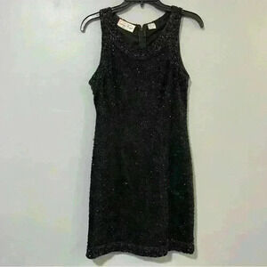 Laurence Kazar New York Womans Dress Vintage Sparkle Holiday 100% Silk Blk Sz PS
